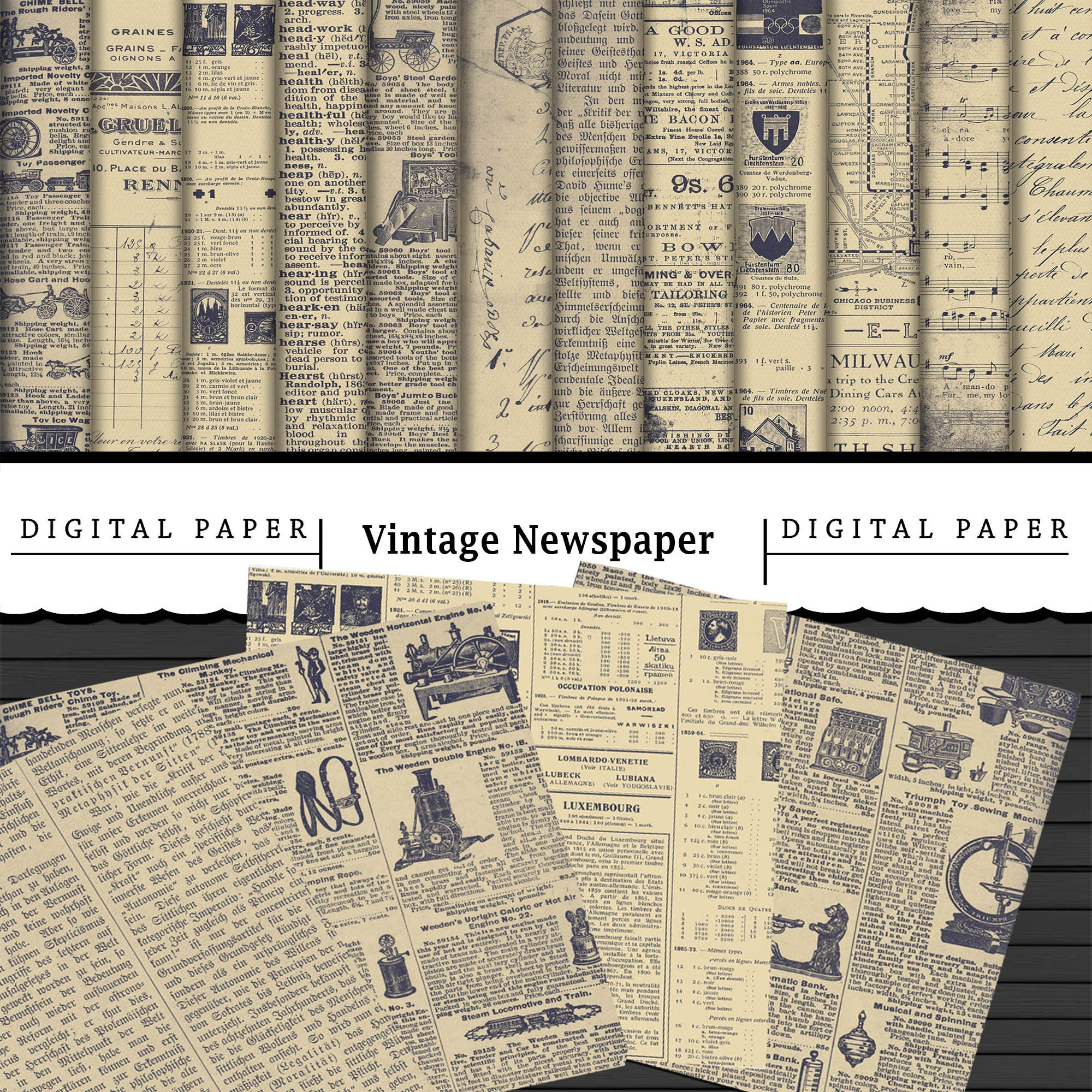 Vintage Newspapers Printable Paper Antique Texture Junk Journal Digital  Ephemera Collage Sheet Vintage Digital Scrapbook Paper 