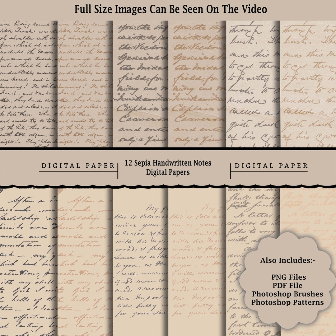 12 Vintage Handwritten Notes/printable Digital Paper/scrapbooking ...