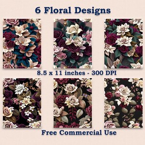 6 hermosas hojas de papel floral (8,5 x 11 pulgadas, tamaño A4) Papel floral para álbumes de recortes - Diseño único - Papel floral para álbumes de recortes