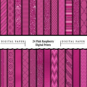 24 Pink Raspberry Digital Papers/Printable Digital Paper/Scrapbooking/Print On Demand/Wallpaper/Dolls House/Digital Prints/Instant Download