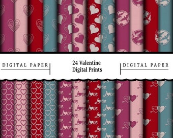 Valentinstag Digitales Papier: 24 Herz & Liebe Designs (Digital Download)