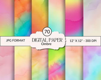 Ombre Backgrounds: Gradient Digital Paper Pack (12x12, 300 DPI) (Digital Download)