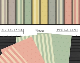 Vintage Stripes and Dots Digital Paper: Scrapbook Printables (Digital Download)