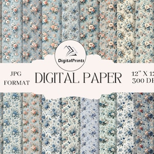 24 Vintage Floral Wall Papers/Printable Digital Paper/Scrapbooking/Papercraft/Decoupage/Print On Demand/Dolls House/Digital Prints