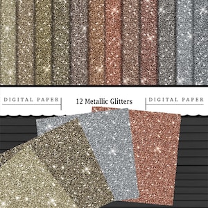 12 Metallic Glitter Textures/Sparkles/Printable Digital Paper/Scrapbooking/Gold, Silver, Bronze, Rose Gold Glitter/Print On Demand