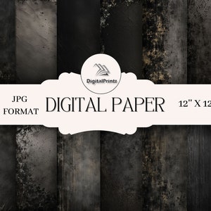 Black Distressed Grunge Textures - Set of 12 - 12 x 12 inches - JPG Format - Instant Download