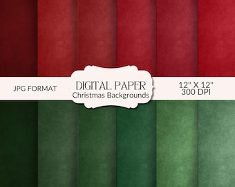 May include: Digital paper pack featuring a variety of Christmas-themed backgrounds. The design includes alternating panels of deep red and forest green, with the text "DIGITAL PAPER Christmas Backgrounds" and "12" X 12" 300 DPI".