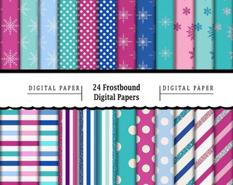 24 Frostbound Digital Papers: Winter Scrapbookpapier (digitale download)