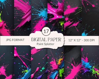 Neon Paint Splatter Backgrounds: Vibrant Digital Art (Digital Download