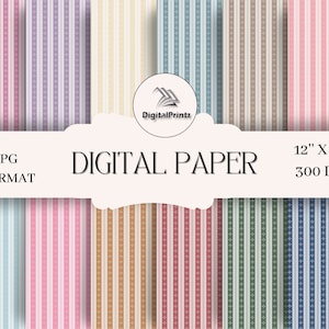 12 Carte a righe floreali/Carta digitale stampabile/Scrapbooking/Papercraft/Decoupage/Stampa su richiesta/Casa delle bambole/Stampe digitali