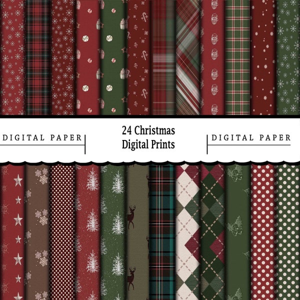 24 Digital Christmas Papers/Printable Digital Paper/Scrapbooking/Print On Demand/Wallpaper/Dolls House/Digital Prints/Merry Christmas