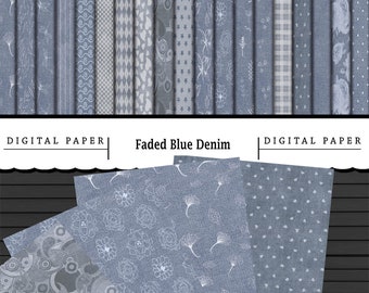 Faded Denim Digital Paper: 20 Printable Textures (Digital Download)