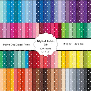 100 Seamless Polka Dot Papers - 12 x 12 inch, 300 DPI, Planner Paper, Commercial Use Scrapbook Paper, Craft Project, Download & Print