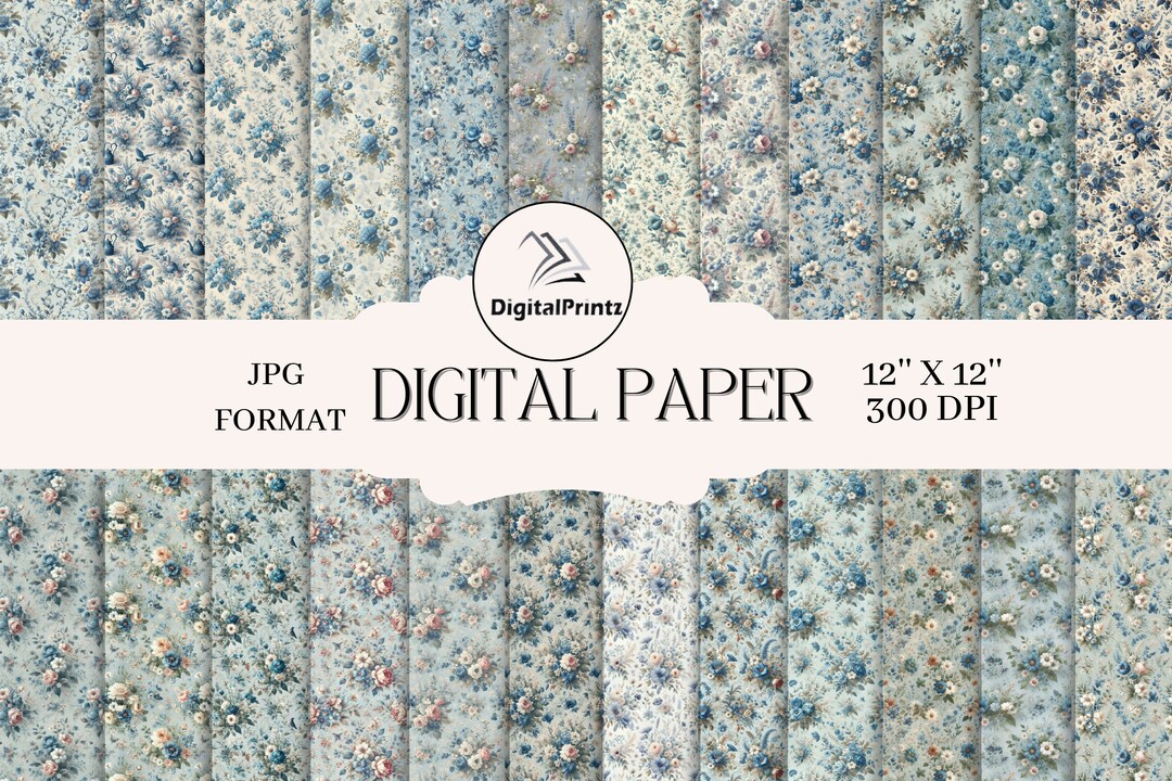 24 Vintage Floral Digital Paper: Scrapbook Paper Pack (12x12 JPG) - Etsy