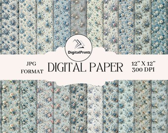 24 Vintage Floral Digital Paper: Scrapbook Paper Pack (12x12 JPG)