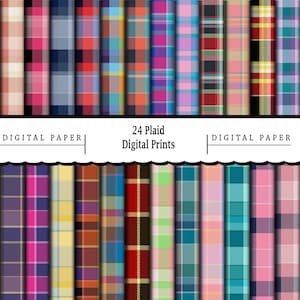 24 Plaid Papers/Scrapbooking/Print On Demand/Wallpaper/Dolls House/Printable Digital Prints/Commercial Use