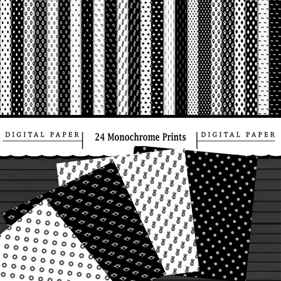 24 Seamless Digital Black and White Papers/Printable Digital Etsy