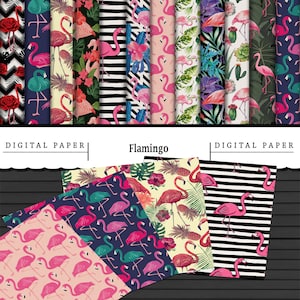 12 Digital Flamingo Papers /Printable Digital Sheets /Scrapbooking/Papercraft/Decoupage/Print On Demand/Wallpaper/Dolls House