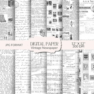 Vintage Zeitung Digitales Papier: 30x30cm Print (Digitaler Download)