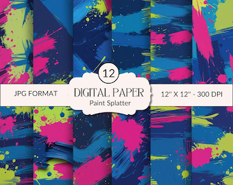Neon Paint Splatter Backgrounds: 12x12