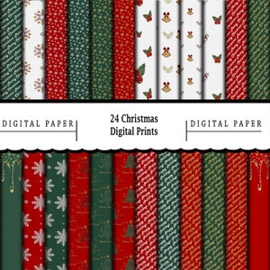 24 Digital Christmas Papers/Printable Digital Paper/Scrapbooking/Print On Demand/Wallpaper/Dolls House/Digital Prints/Merry Christmas