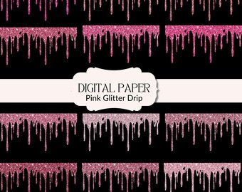 Pink Glitter Drip Digital Paper: 12 PNG & JPEG Files (Digital Download)