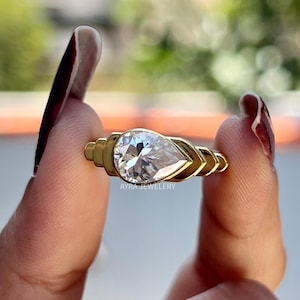 East West 2.5 CT Pear Cut Moissanite Ring Pear Bezel Set Engagement Ring 14K Gold Unique Wedding Ring Pear Solitaire Ring Anniversary Ring