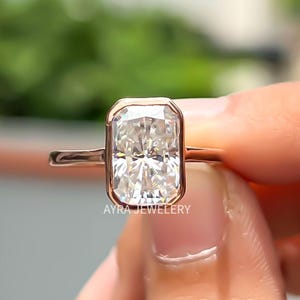 3 CT Radiant Cut Bezel Set Moissanite Engagement Ring 14K Gold Wedding Ring Radiant Diamond Solitaire Ring Anniversary Gift Promise Ring