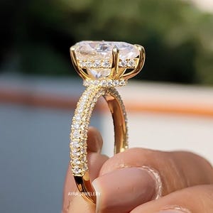 3 CT Pear Cut Moissanite Engagement Ring Double Hidden Halo Ring 14K Solid Gold Wedding Ring Pear Shaped Diamond Ring Anniversary Ring