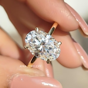 3 CT Oval Cut Moissanite Engagement Ring 14K Solid Gold Hidden Halo Wedding Ring Anniversary Gift Promise For Women Oval Diamond Ring