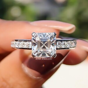 2 CT Asscher Cut Moissanite Engagement Ring 14K White Gold Wedding Ring Solitaire Ring Asscher Cut Diamond Ring Anniversary Gift For Women
