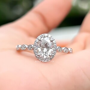 1.25 CT Oval Cut Halo Engagement Ring Oval Moissanite Ring 14K gold Wedding Ring Oval Diamond Ring Vintage Ring Anniversary Rings For Women