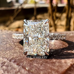 Anel de noivado com diamante cultivado em laboratório e corte radiante de 3 quilates, anel de casamento solitário em ouro branco 14K, anel de compromisso com diamante certificado pelo IGI para ela