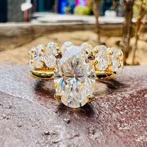 3 CT Oval Cut Moissanite Engagement Ring Set 14K Gold Wedding Ring Set Bridal Ring Set Oval Diamond Ring Set Anniversary Ring Set For Women