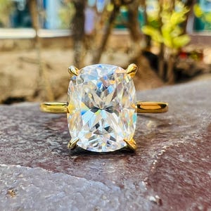 3 CT Elongated Cushion Cut Moissanite Engagement Ring Cathedral Set 14K Gold Wedding Ring Cushion Diamond Solitaire Ring Anniversary Ring