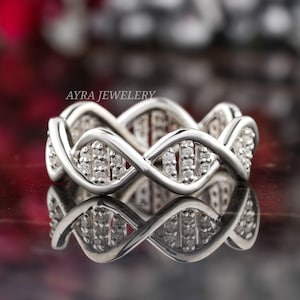 DNA Full Eternity Moissanite Diamond Band Double Helix DNA Structure Ring Science Ring Biology Ring Promise Ring For Her Anniversary Gift