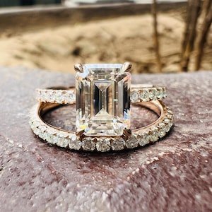 1.75 CT Emerald Cut Moissanite Bridal Ring Set Engagement Ring Set 14K Gold Wedding Ring With Matching Band Anniversary Ring Set For Women