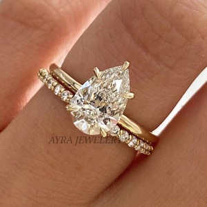 2.50 CT Pear Cut Moissanite Engagement Ring Set 14K Solid Gold Wedding Ring Set Bridal Ring Set Anniversary Ring Set For Women Pear Ring Set