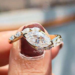 East West Marquise Cut Moissanite Engagement Ring 14K Solid Gold Wedding Ring Marquise Diamond Ring Anniversary Gift Promise Ring For Her