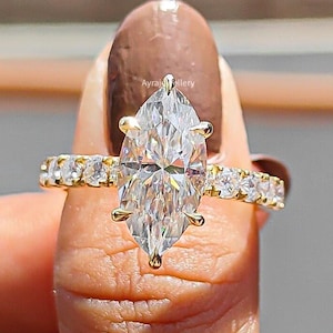 2.5 CT Marquise Cut Moissanite Engagement Ring 14K Solid Gold Wedding Ring Marquise Diamond Hidden Halo Ring Anniversary Ring Promise Ring