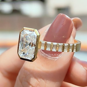 Bezel Set 3 CT Radiant Cut Moissanite Engagement Ring 14K Gold Wedding Ring Solitaire Ring Radiant Diamond Ring Anniversary Ring For Women