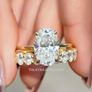 3 CT Oval Cut Moissanite Wedding Ring Set 14K Gold Engagement Ring Set Bridal Ring Set Oval Diamond Ring Set Anniversary Ring Set For Women