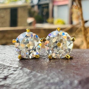 2 TW Old European Cut Moissanite Diamond Stud Earrings Old Mine Cut Stud Earrings 14K Gold Wedding Earrings Anniversary Gifts For Women