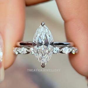 Marquise Cut Moissanite Engagement Ring Set 14K White Gold Wedding Ring Set Marquise Bridal Ring Set Hidden Halo Ring Anniversary Ring Set