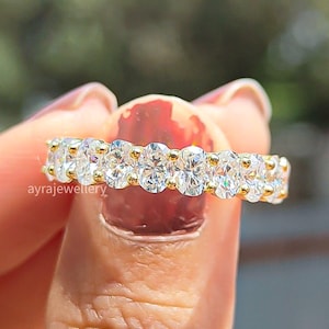 4x3 MM Oval Cut Half Eternity Moissanite Band 14K Solid Gold Unique Wedding Band Matching Band For Women Stacking Band Anniversary Gifts