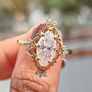 Vintage Marquise Cut Moissanite Engagement Ring Art Deco 14K Gold Wedding Ring Marquise Diamond Anniversary Rings For Women Promise Ring