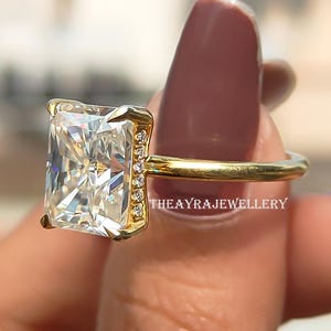 3.5 CT Radiant Cut Moissanite Engagement Ring 14K Gold Hidden Halo Wedding Ring Radiant Diamond Ring Promise Ring For Her Anniversary Gift