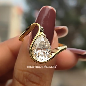 2.5 CT Pear Cut Moissanite Engagement Ring 14K Gold Unique Wedding Ring Bypass Band Ring Pear Shaped Diamond Ring Anniversary Gift For Her