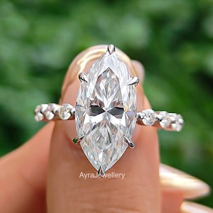 4 CT Marquise Cut Moissanite Engagement Ring Hidden Halo Ring Marquise Solitaire Diamond Ring 14K White Gold Wedding Ring Anniversary Gift