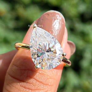 Anel de noivado de moissanita com lapidação pera de 5 quilates, East West, ouro maciço 14K, anel de casamento com diamante solitário de pera, anel de compromisso de aniversário para ela